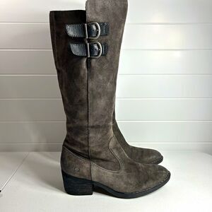 Børn B56822 Womens Boots Size 8.5 M Gray Leather Suede Knee High Riding Buckle